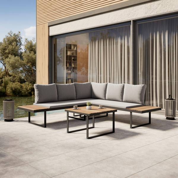 Loungegarnitur ELIA Grau - Metall - Massivholz - Textil
