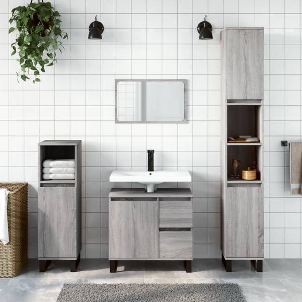 Badkamermeubelset 3030370 Set van 3 grijs - ijzer - 33 x 60 x 65 cm