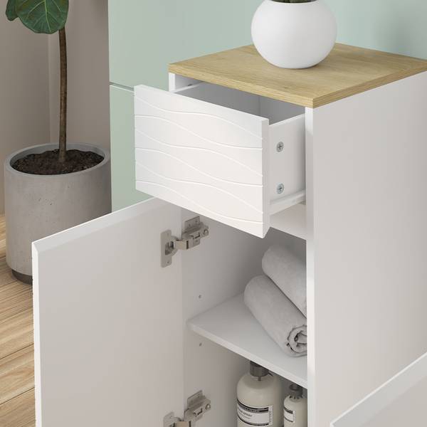 Meubles bain Livia 51806, lot de 3 Imitation chêne dakota - Blanc