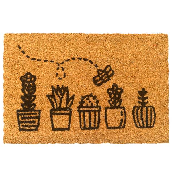 Kokos Fußmatte Pflanzen 60x40 cm Schwarz - Braun - Naturfaser - Kunststoff - 60 x 2 x 40 cm