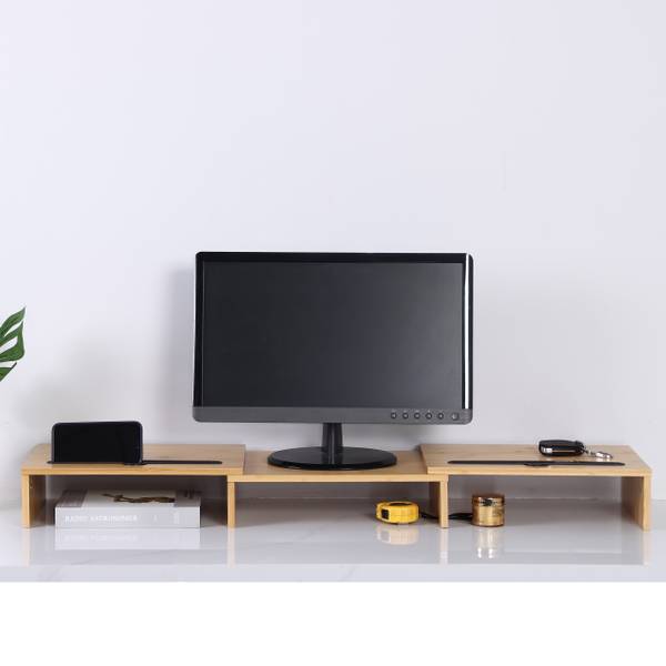 Monitorstandaard 2 schermen verstelbaar bruin - bamboe - kunststof - 105 x 10 x 27 cm