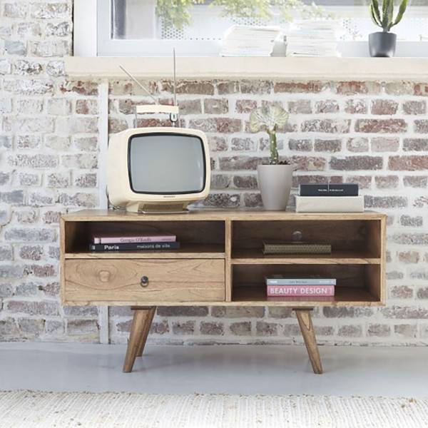 TV-Möbel OSCAR Beige - Massivholz - 110 x 55 x 110 cm