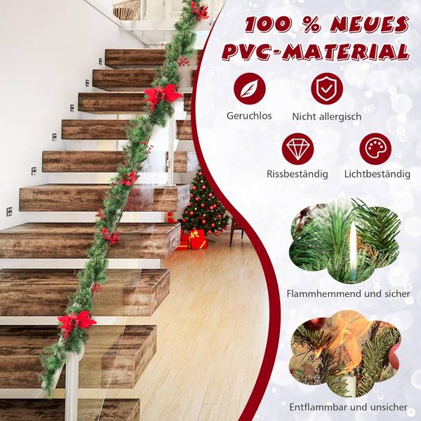 Weihnachtsgirlande mit Beleuchtung Grün - Kunststoff - 10 x 10 x 270 cm