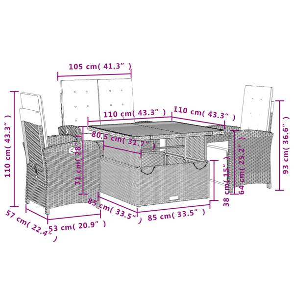Tuinset 3037778-3 set van 4 110 x 110 cm
