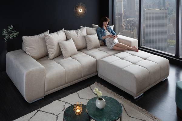 Hocker ELEGANCIA Beige - Polyester - Samt - 110 x 43 x 90 cm