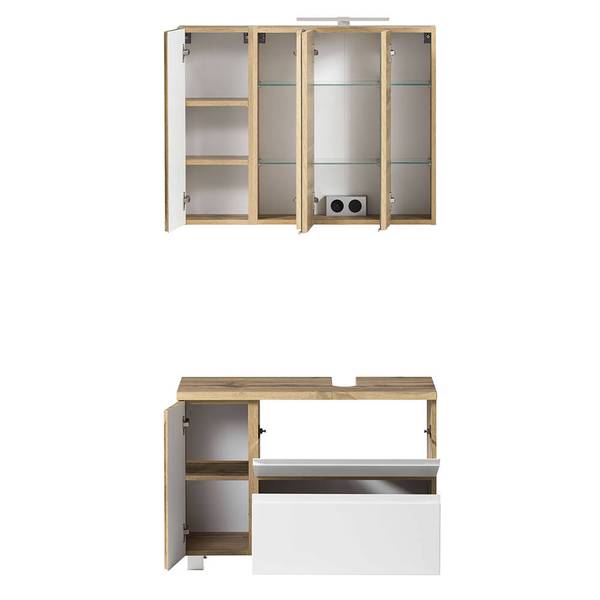 Badmöbel-Set VASTO-03-44 3er-Set Weiß - Spiegelglas - 165 x 200 x 35 cm