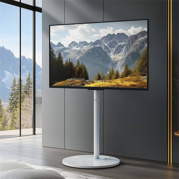 Support TV Astrion Blanc - Pierre artificielle - Métal - 55 x 160 x 65 cm