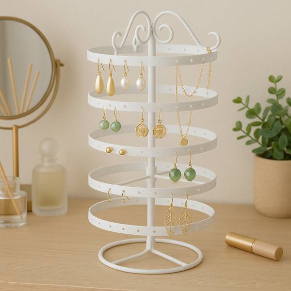 Oorbellenrekje rond met 168 gaatjes wit - ijzer - 17 x 30 x 17 cm