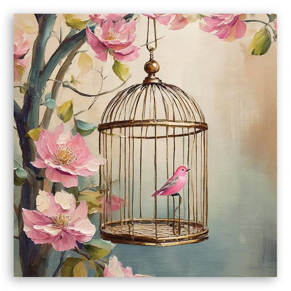Wandbild vogel im käfig shabby chic 60 x 60 cm