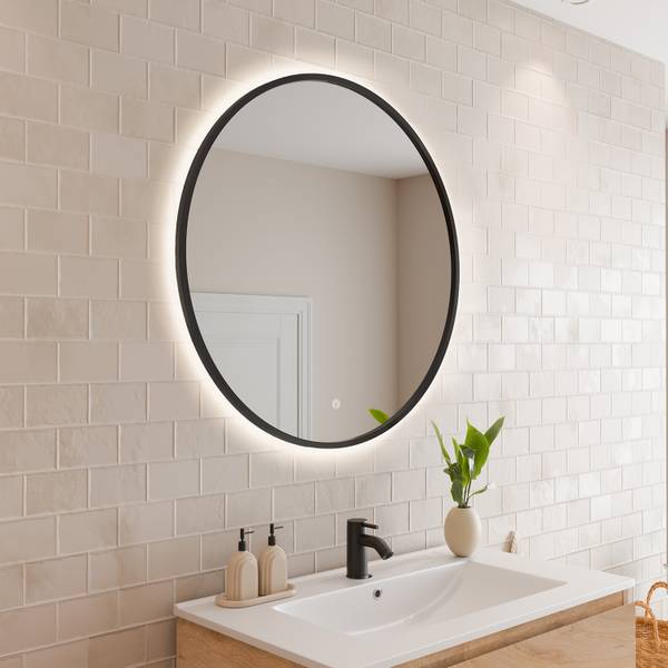 Badezimmerspiegel Torino Schwarz - Spiegelglas - 80 x 80 x 4 cm