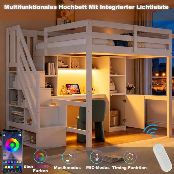 Einzelbett K-2222 Weiß - Holzwerkstoff - 148 x 170 x 253 cm