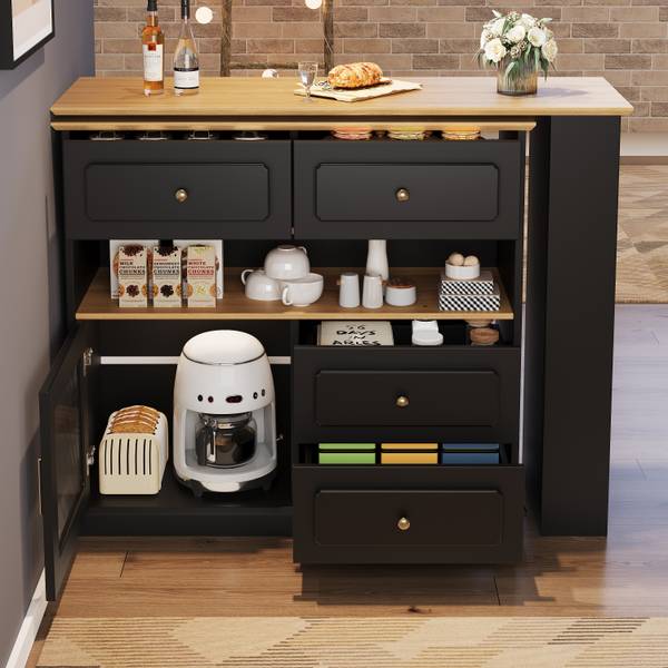 Bartisch Ausziehbar Oveox BL Schwarz - Holzwerkstoff - Metall - 56 x 105 x 181 cm