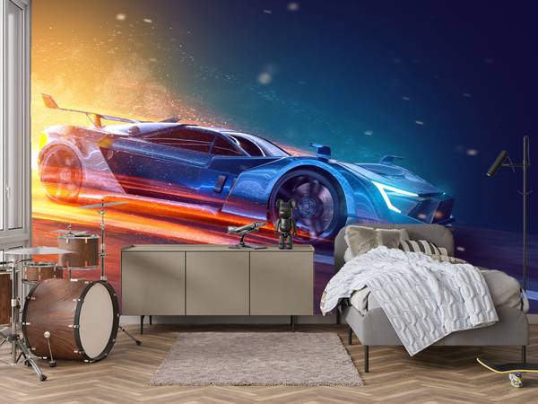 Fototapete Auto Sport Neon Rennfahrer 300 x 210 x 210 cm