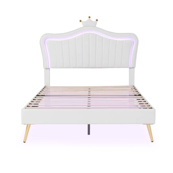 Lit capitonné GLOWPUER Ⅱ Blanc - Bois manufacturé - Métal - Cuir synthétique - 152 x 134 x 203 cm
