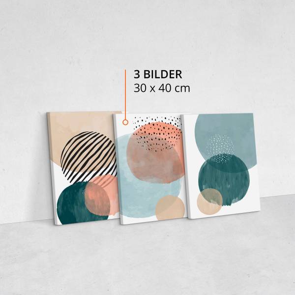 Leinwandbilder KREISE Boho 3-er Set Schwarz - Blau - Grün - Silber - Türkis - Weiß - Leinen - 90 x 40 x 40 cm