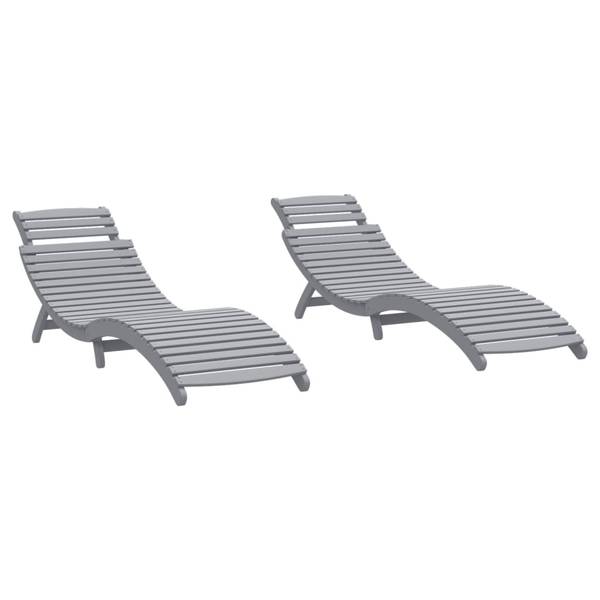 Chaise longue 3155468 lot de 2 Gris - Acacia - 55 x 64 x 184 cm