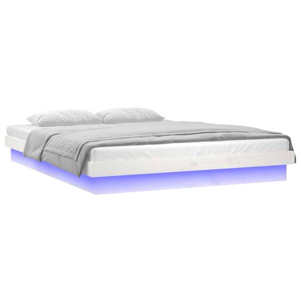 Massivholzbett mit LEDs V945 Weiß - Massivholz - 120 x 200 x 120 cm