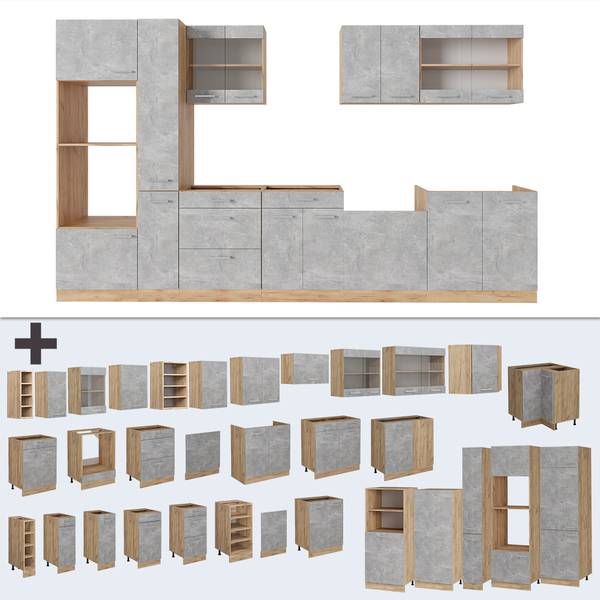Complete keukeneenheid R-Line 53466 bruin - grijs - chroom - 350 x 82 x 46 cm