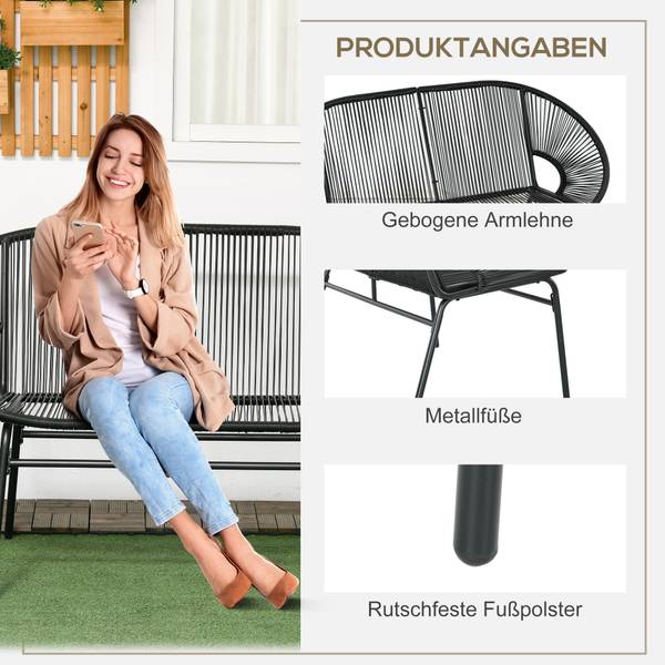Gartenbank 867-177V00BK Schwarz - Polyrattan - 72 x 83 x 132 cm