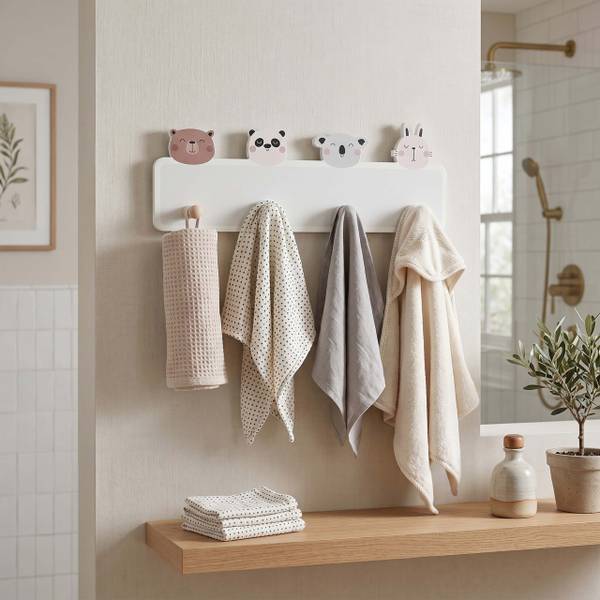Kindergarderobe 4 Haken 15 x 38 cm Braun - Grau - Hellrosa