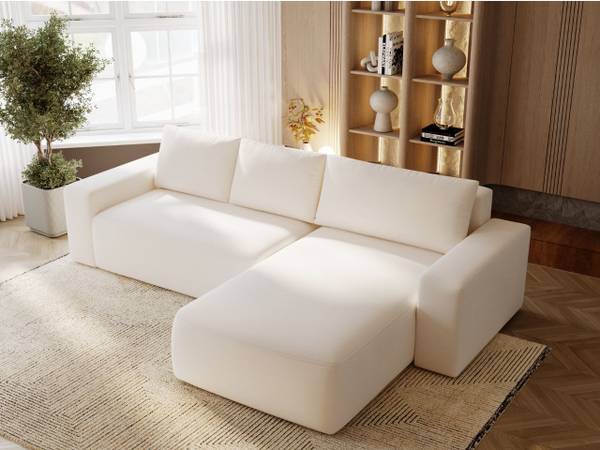 Ecksofa TAZONES Creme - Armlehne beidseitig montierbar - Ecke davorstehend rechts - Ottomane davorstehend rechts
