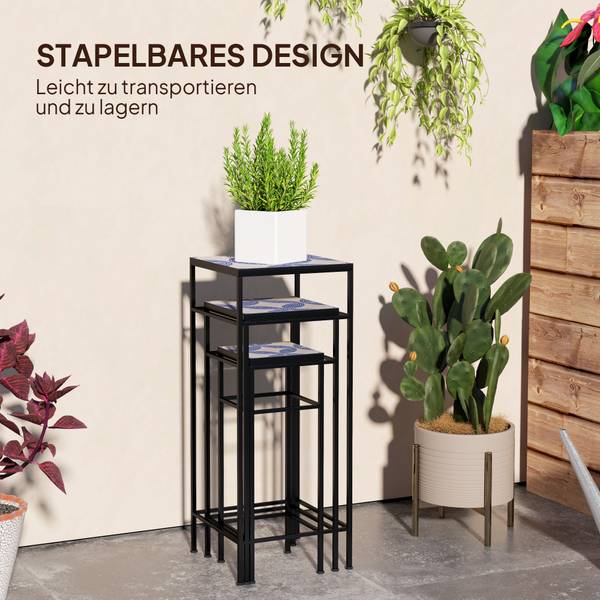 Plantenstandaard, set van 3 84G-581V00MX blauw - metaal - 28 x 71 x 28 cm