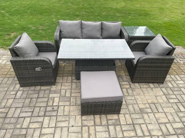 Gartenmöbel Set Patio XL(6er-Set) Grau - Webstoff - Klarglas