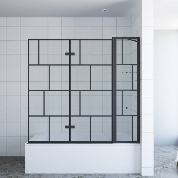 Duschabtrennung Badewannenaufsatz Schwarz - Glas - 150 x 140 x 0 cm