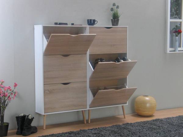 Schuhschrank Napoli Weiß - Holz teilmassiv - 141 x 139 x 24 cm