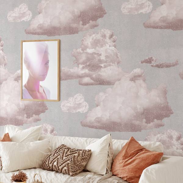 Tapete Wolken in Pink Pink - Papier - 200 x 250 x 1 cm