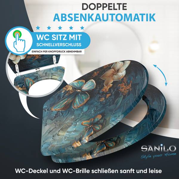WC-Sitz Mariposa Blau - Holzwerkstoff - 38 x 6 x 48 cm