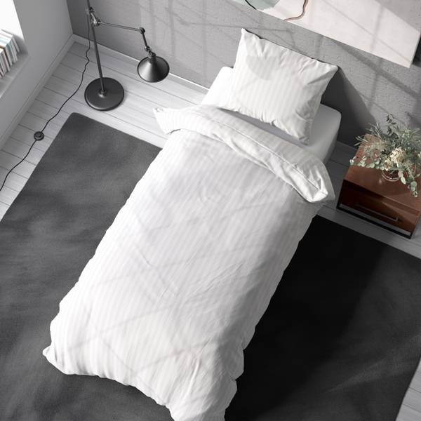 4 teilig Bettwäsche 155x220 Damast weiß Weiß - Microfaser - 155 x 5 x 220 cm