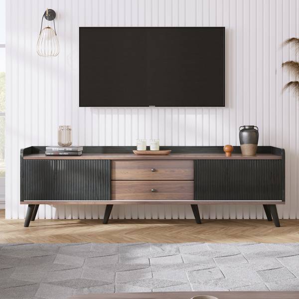 TV-lowboard met Schuifdeuren Eos I zwart - bruin - staal - 40 x 58 x 160 cm