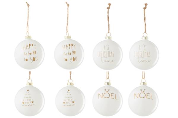 Weihnachtskugeln Hotel Chic (8er Set) Weiß - Glas - 8 x 8 x 8 cm