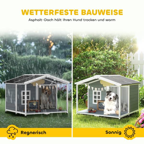 Hundehütte D02-251V00GY Grau - Massivholz - 103 x 84 x 107 cm