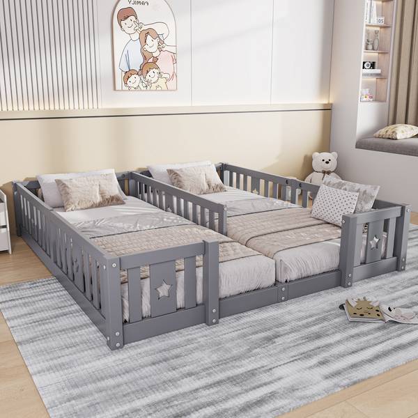 Bettrahmen HF089 Grau - Massivholz - 188 x 40 x 206 cm
