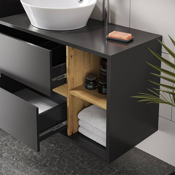 Badmöbel-Set Viola 40196, 4er Set Braun - Grau - Holzwerkstoff - 100 x 60 x 46 cm