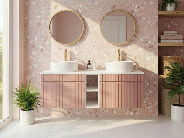 Doppelwaschtisch SATARA Pink - Weiß - Holz teilmassiv - 140 x 46 x 46 cm