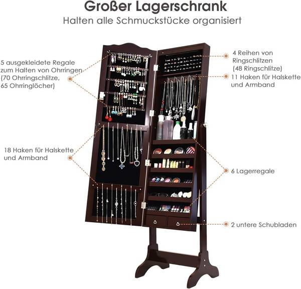 Sieradenkast VH32993ORNL bruin - plaatmateriaal op houtbasis - 37 x 160 x 42 cm