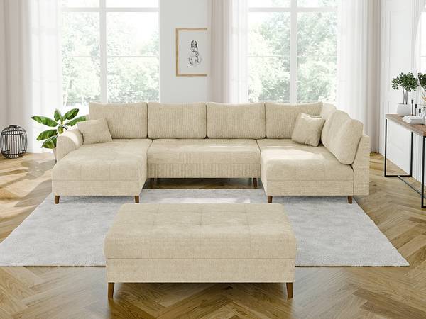 Wohnlandschaft und Hocker Sindre Beige - Ecke davorstehend links