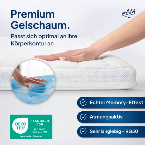 Gelschaum Topper PREMIUM PLUS 100 x 8 x 200 cm
