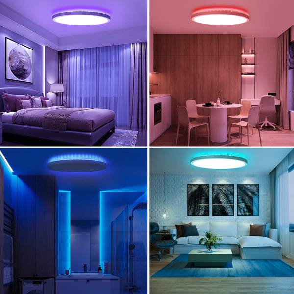 LED Deckenlampe RGB CE1133 Weiß - Kunststoff - Polyrattan - 34 x 3 x 34 cm