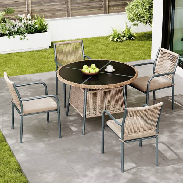 Gartenmöbel-Set Anemoi Ⅰ Beige - Schwarz - Metall - Textil