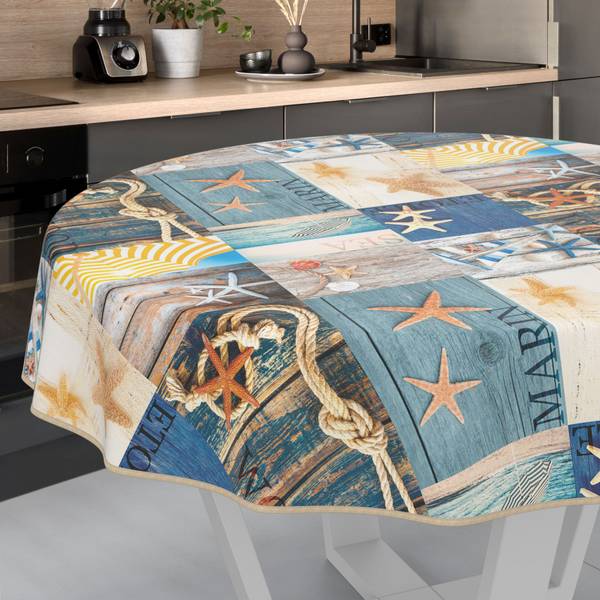 Wachstuchtischdecke Maritim mit SAUM 120 x 120 cm