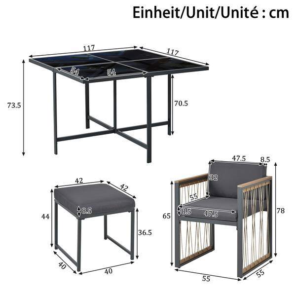 Gartenmöbelset Hephaestus 7-tlg Schwarz - Braun - Polyester - Webstoff - Akazie - Eisen - 158 x 74 x 230 cm