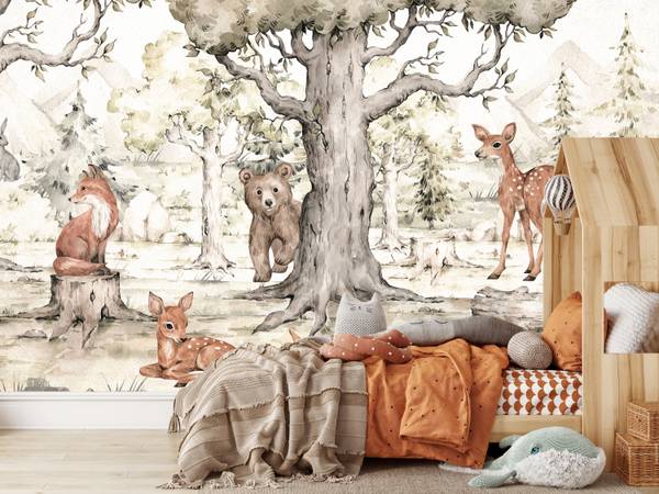 Fototapete für Kinder Tiere im Wald 350 x 256 x 256 cm