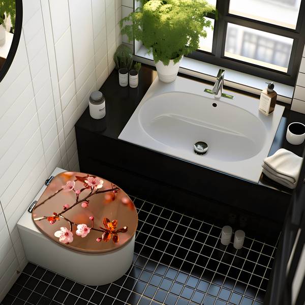 WC-Sitz mit Absenkautomatik Blühender Ki Braun - Bambus - Holzwerkstoff - 38 x 5 x 49 cm