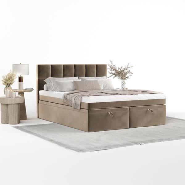 Boxspringbett ELANO mit Stauraum Paros Taupe - Liegefläche Breite: 140 cm