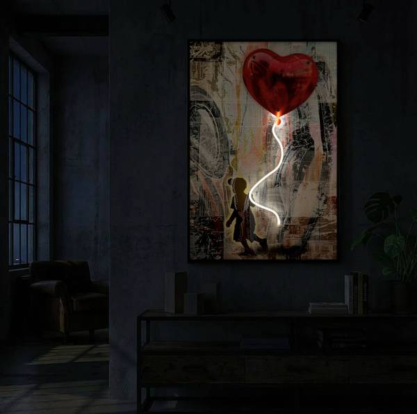 Canvas schilderij Heart deels massief hout - 4 x 90 x 60 cm
