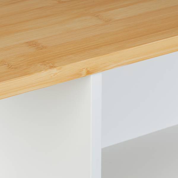 Badkamerkast smal met wielen bruin - wit - bamboe - plaatmateriaal op houtbasis - kunststof - 17 x 79 x 75 cm